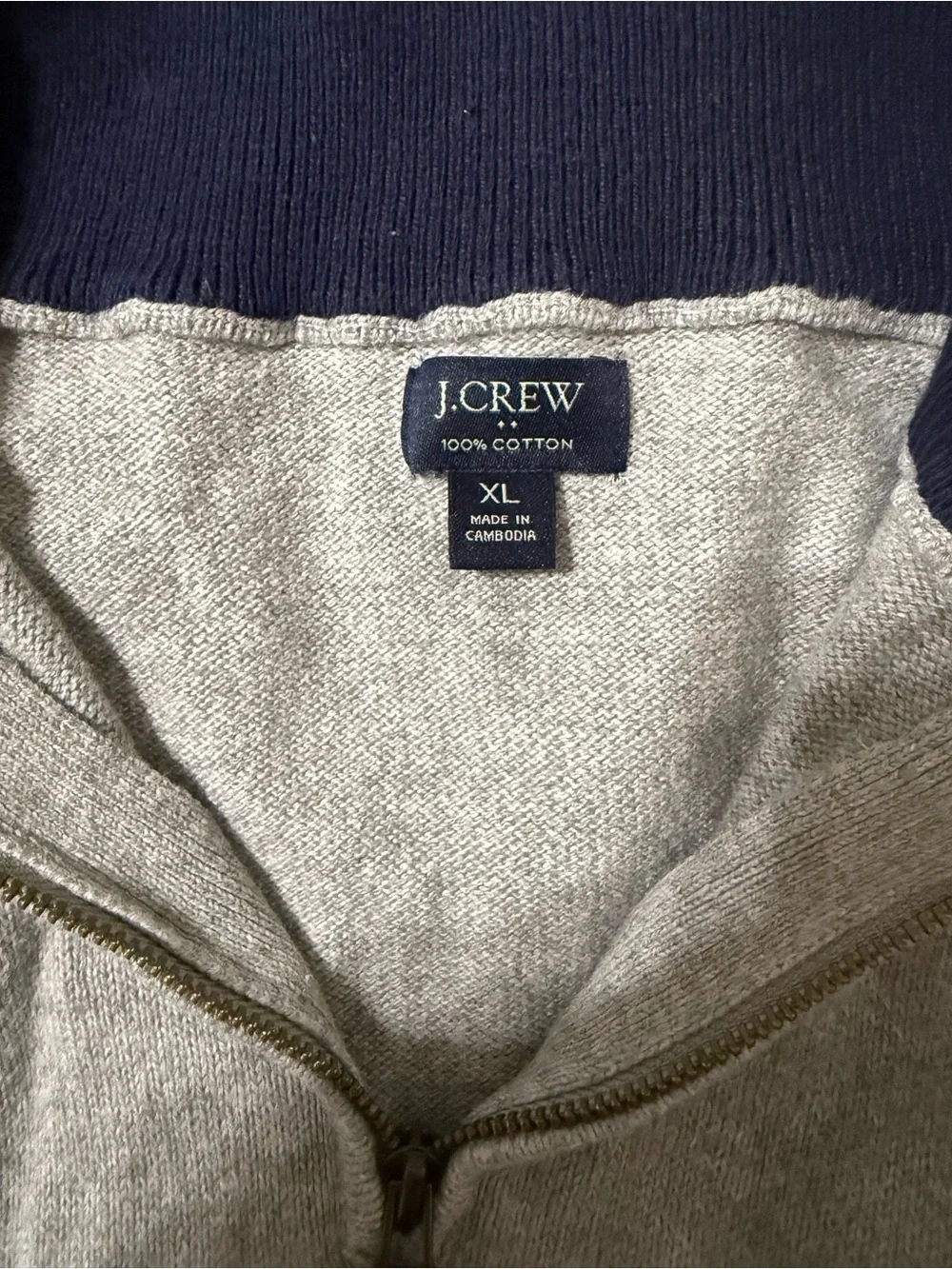 J. Crew Light Gray Quarter-Zip Sweater with Navy Collar